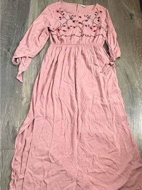 JODIFL Pink Embroidered Floral Boho Top